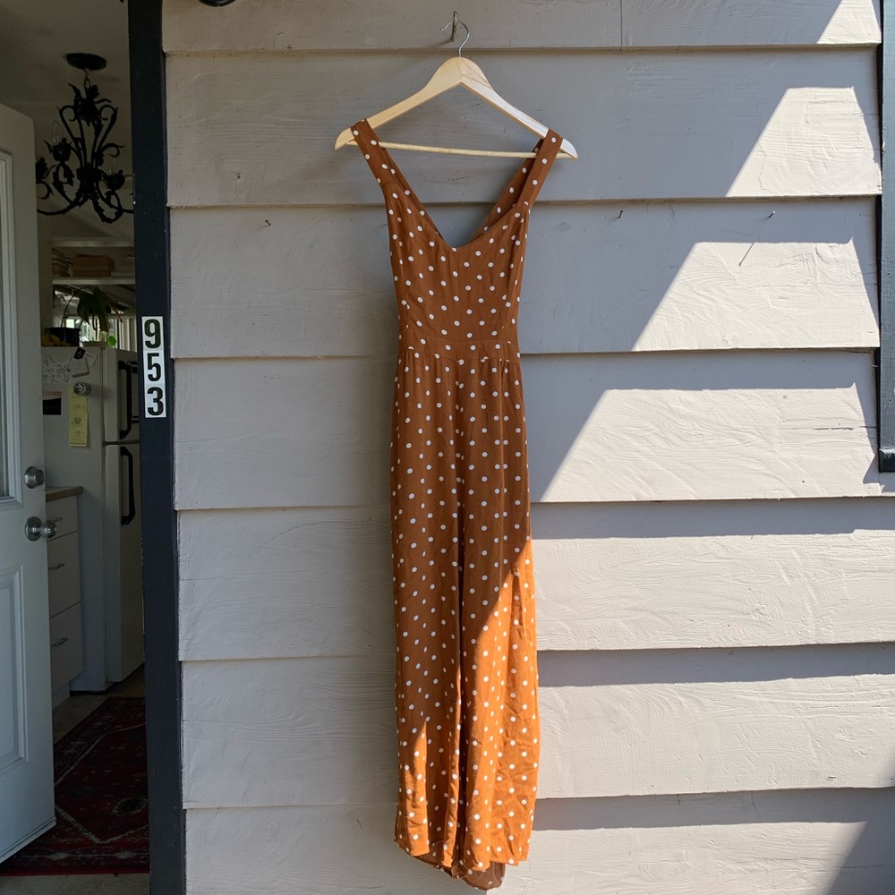 AE Polka Dot Tie Back Jumpsuit in burnt orange